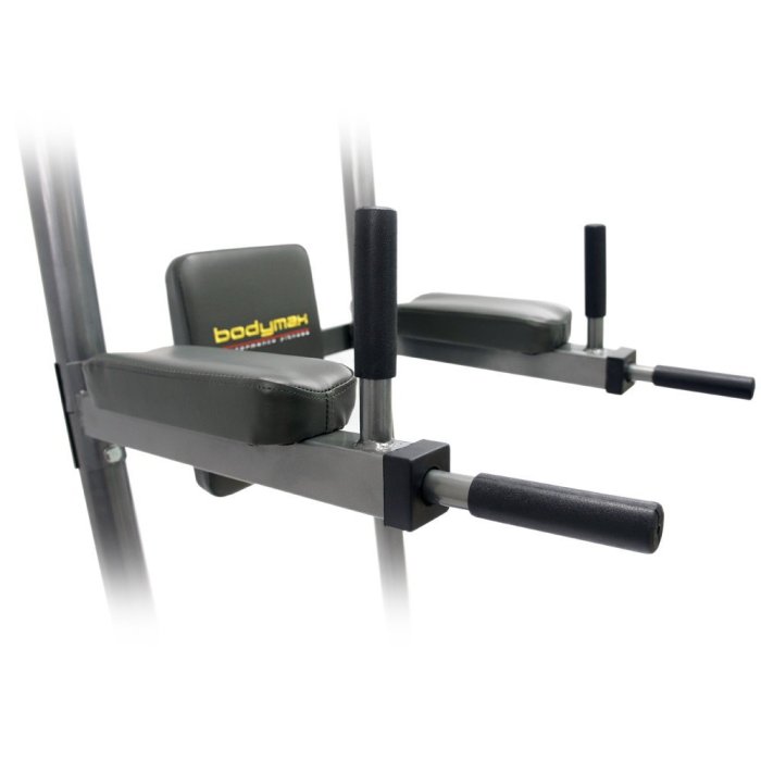 Padded back and arm rests for leg raises are built into the Bodymax CF360