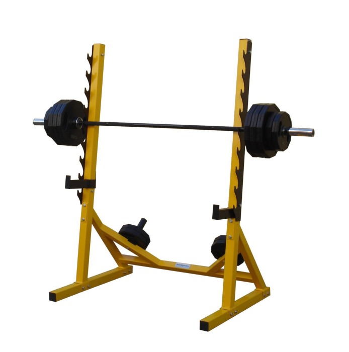 The squat rack can be used completely independently of the bench, making it perfect for walk in squats and standing barbell presses