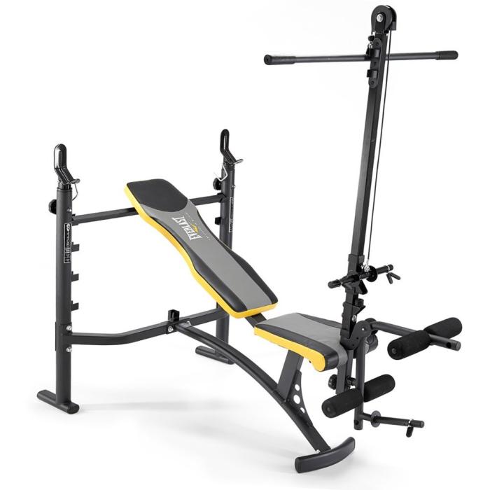The lat pulldown attachment makes both lat pulldowns and tricep pushdowns a possibility