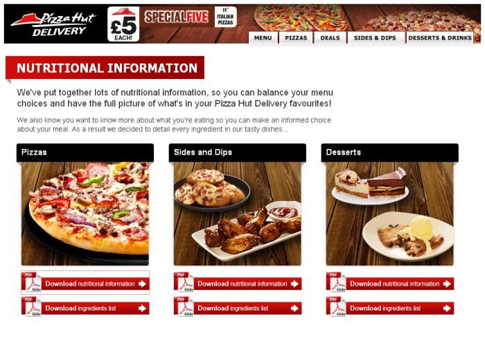 Pizza Hut nutritional information
